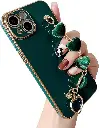 Caseative Funda para iPhone 14 Plus, correa de muñeca de corazón chapado en amor, pulsera de cadena, funda suave para mujeres y niñas (verde, 14 Plus)